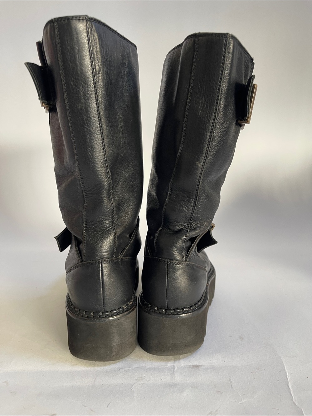 Vivienne Westwood Anglomania Black Leather Double Buckle Biker Boots AW16 US 7 - Picture 10 of 15